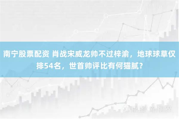 南宁股票配资 肖战宋威龙帅不过梓渝，地球球草仅排54名，世首帅评比有何猫腻？